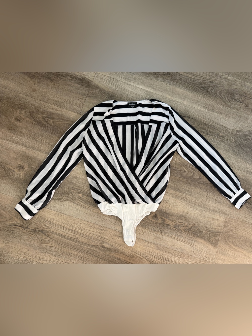 bebe Black and White Striped Bodysuit
